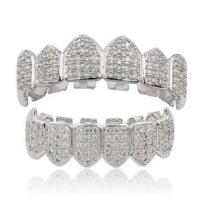 Men's Women Fashion Teeth Grillz Gold Plated Ro Pave CZ Iced-out Grillz Sets Top and Bottom Hip-hop Grillzs Bling Bling Custom Style,
