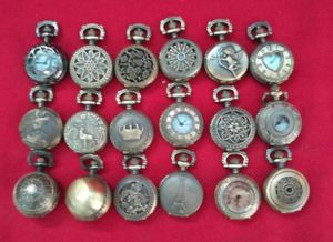 Wholesale 100pcs/lot Mix 18 Designs Case Dia 2.5CM Pendant Chain Quartz Bronze Small Crown Watch Pocket Watch PW124