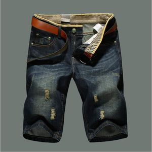 Marca Designer-Verão Classe Mens Shorts Jeans Reta Denim Respirável dos homens Jeans Moda Casual Men Na Altura Do Joelho Jeans
