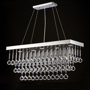 Luxuriöser LED-Kristall-Kronleuchter, rechteckige Kristall-Regentropfen-Pendelleuchte für Wohnzimmer und Schlafzimmer