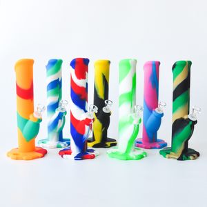 Free Shipping 7 Colors 10.5 inches Silicone Water Pipe unbreakabale silicone bongs with glass downstem and glass bowl