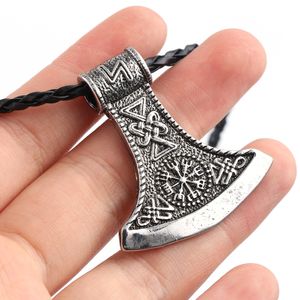 Norse Viking Battle Axe Pendentif Collier Viking Nordic Talisman Pendentif avec 50cm Cordon En Cuir Hommes Bijoux