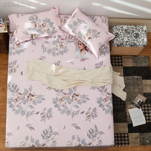 New Pink Flowers Bed Sheet Sets Include 1pc Fitted Sheet + 2pcs cases Bed Linens Elastic Rubber Band Twin Full Queen Size