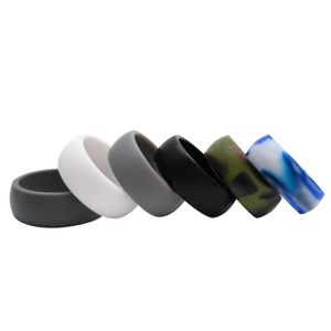 Men's Silicone Wedding Ring Bands 8mm Premium High Performance Flexible Ring Men Band Jewelry 6 Pack Mix Colors Wholesale