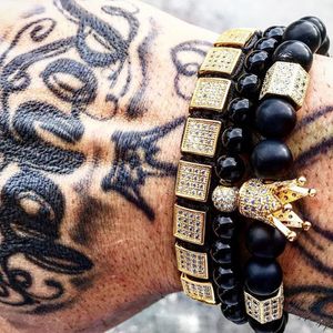 3pcs/set bracelet men/natural stone/beads/gold/charm/luxury/bracelet male hexagon crown charm braiding bracelets men jewelry Gift Valentine's Day Holiday Christmas