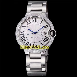 42mm Datum WE9009Z3 Vit Dial Automatic Mens Watch Diamond Bezel rostfritt stål Band Sapphire New Gents Watches Watchzone