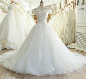 Elegant Ball Gown Wedding Dresses Cheap Long With Sleeves Applique lace Beading Court Train New Arrival Plus size Wedding Gowns