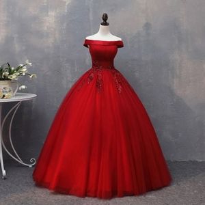 2018 Moda Kırmızı Bateau Aplikler Kristal Balo Quinceanera Elbiseler Tül Dantel-up Tatlı 16 Elbiseler Debutante 15 Yıl Parti Elbise BQ64