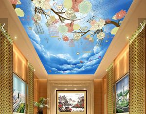 カスタム天井の壁画の壁紙青い空と白い雲の壁壁画3Dリビングルームの壁紙天井3Dの壁紙