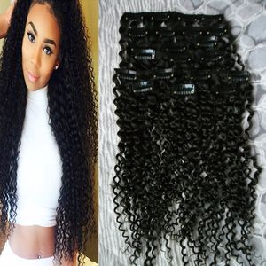 Svart brun mänsklig klipp i hårförlängningar 9st Brasilianska Kinky Curly Clip In Hair Extensions 100g Kinky Afro Hair 10 