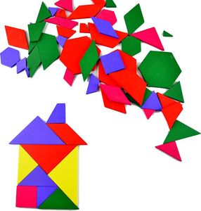 Деревянные мультиформы геометрические Tangram развивающие игрушки для детей головоломки 57 шт. Заводская стоимость оптом 2 комплекта или более