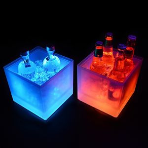 3.5L Square Plastic Ice Bucket Double Layers LED Light Up Bucket Corrosion Resistant For KTV Bar Hotel Supplies 45kf BB