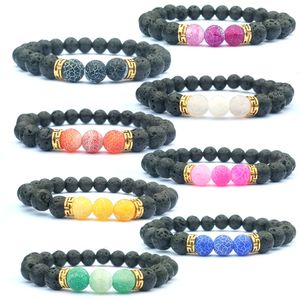 Braccialetti colorati con perline di pietra lavica nera stagionata da 8 mm Braccialetti con diffusore di olio essenziale fai-da-te Gioielli elasticizzati per yoga