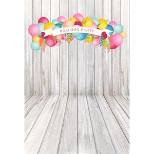 Kolorowe balony Baby Kids Birthday Party Photography Backdrops Vinyl Drukowane Drewniane ściany Podłogie Dzieci Fotografii Shoot Tle Studio