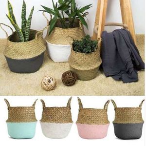 Förvaring Korg Rattan Straw Basket Wicker Seagrasss Folding Tvätt Blomma Pott Blomma Vase Hem Trädgård Hängande korg Bröllop