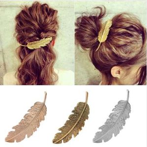 1Pcs Fashion Metal Leaf Shape Hair Clip Barrettes Crystal Pearl Hairpin Barrette Color Feather Hair Claws Hair Styling Tool