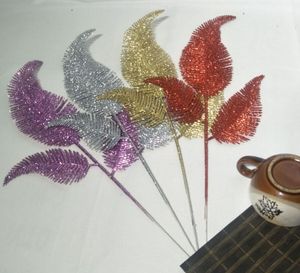 Design-3 20pcs 35 cm Glitter Pulver Hufettailform Blattzweig Blumenanordnung für Weihnachtsfeierbaum Venun Hanging Dekoration