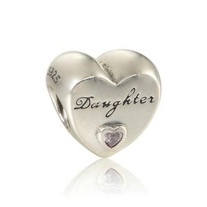 5 stks partij Charms Originele Sterling Zilveren Alfabet Letters Daughter Love Heart PCZ Charm Beads Past DIY Armbanden