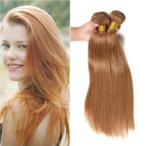 Brasiliansk Honey Blonde Human Hair 3 Bundles Partihandel Färgad 27 # Straight Honey Blonde Virgin Human Hair Weave Extensions