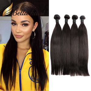 Bella Hair® Billigaste 4Bunderna Brasilianska Human Hair Weave 7A Donor-Hair Natural Black 8-24 tum Tjock Neat Tail Rak Hårväv