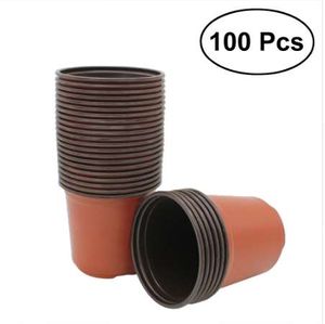 100 Pcs Plastic Round Flower Pots Potnursery Pots Home Garden Decor Small Flower Pot(9x7x8cm)