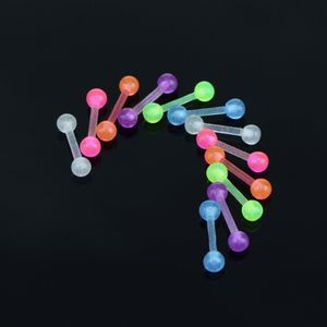 Wholesale Mix Color 20cs/Lot Luminous Soft Acrylic Tongue Rings Colored Barbell Ear Piercing Body Jewelry