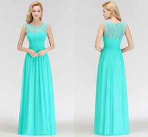 Elegant Lace Top A Line Bridesmaid Dresses A Line Chiffon Sleeveless Sheer Neckline Long Maid Of Honor Dresses Cheap BM00521135037