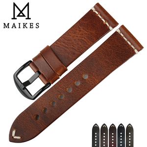 Maikes 2018 Nya ankomstklocka Tillbehör Watchbands 20mm 22mm 24mm Vintage Äkta Läder Klockrem Armband Band