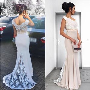 Cheap Off Shoulder Mermaid Evening Dresses For Women Wear Lace Jersey Good Quality Dubai Kaftan Formal Prom Gowns 2019