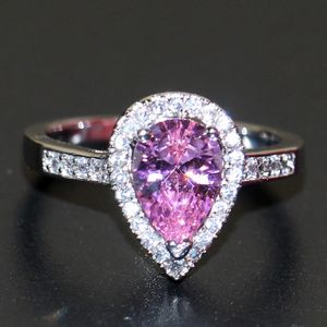 Victoria Wieck Stunning Fashion Smycken 925 Sterling Silver Pear Cut Pink Sapphire CZ Diamond Gemstones Office Cute Girls 'Wedding Band Ring