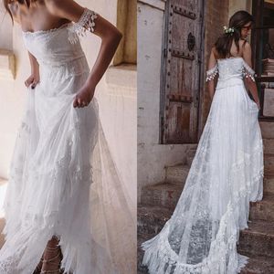 2018 Bohemian Beach Wedding Dresses Backless Off The Shoulder Boho Full Lace Appliqued Bridal Gowns Custom Made vestido de novia