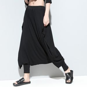 2017 Personalidade Harem Calças Mulheres Solta Modal Elastic Waist Casual Mulheres Baggy Drop Calças Calças Pretas Plus Size