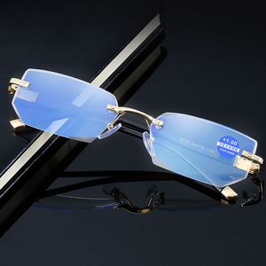 Unisex Temizle Presbyopic Okuma Gözlükleri 2021 Gözlük Anti-Mavi Cam Lens Işık Çerçevesiz Çerçeve Gözlük Gözlük Dayanımı +1.0 ~ Auth