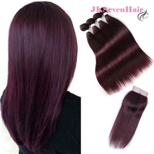 Wholesale dark red weave for sale - Group buy Burgundy Brazilian Remy Virgin Human Hair Bundles Deal With x4inch Lace Closure Silky Straight Dark Red Malaysian Weaves Double Wefts