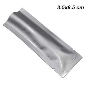 200pcs Lote 3.5x8.5cm Pure Open Top vácuo folha de alumínio calor Sealed Mylar sacos de embalagem para lanches Nut Mylar Foil Vacuum Calor Seal Pouch