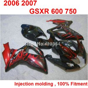 7gifts Injection molding fairing kit for SUZUKI GSXR600 GSXR750 2006 2007 black red flames GSXR 600 750 06 07 DD23