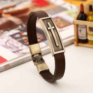 Fashion Cross Punk Charm Bracelets Handmade Genuine Leather Rope Braided Bangle Retro Jewelry For Women Men