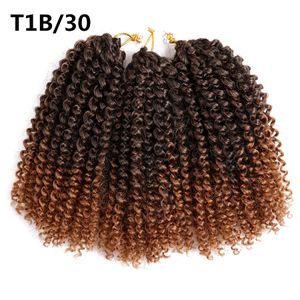 Beleza 8-12inch Kinky Curly Crochet Cabelo Cabelo Sintético Extensões de Cabelo MarleyBob Tranças 60 Strands / Pack