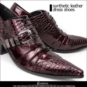 Gothic Rock Man's Leather Shoes Business Formalne Skórzane Sukienki Buty Mężczyźni 6,5 cm Szpilki Buty ślubne dla Man Wine Red, Duże rozmiary EU38-46