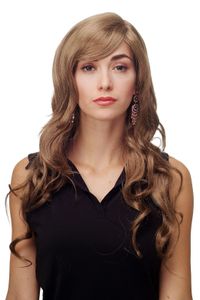 Parrucca da donna con riccioli castani dorati, capelli lunghi ondulati, 70 cm