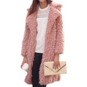 2018 New Hairy Shaggy Long Coat Donna Risvolto Faux Lana di agnello Cappotto di pelliccia riccia Capispalla Inverno Primavera Caldo Cappotto di moda Casaco