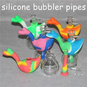 Narghilè portatili Pipa ad acqua in silicone per fumare erba secca Infrangibile Percolatore Bong Fumo concentrato Pipa ad acqua in vetro FDA Wax Dab Tools