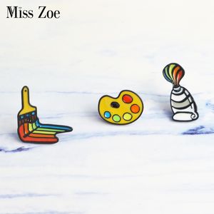 Miss Zoe Schilderen gereedschap Emaille pins Verf pigment Palet Borstel Broches voor Shirt jas revers pin Gesp Badge Gift voor Vrienden k