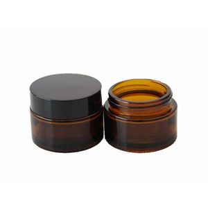 30ml Empty Refillable Brown Glass Cosmetic Face Cream Jars Container Bottle with Liners and Screw Black Lid LX1254
