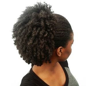 120gアフロのキンキーカーリーポニーテール女性自然の黒いレミーの髪1ピースクリップ100％人間の髪の毛