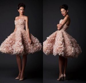 Krikor Jabotian Vintage Prom Vestido Sexy Strapless Na Altura Do Joelho Vestidos Curtos Desgaste da Noite Flores Feitas À Mão Plus Size Cocktail Gowns