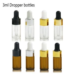 50pcs/Lot 3ml Mini Empty Dropper Bottle Portable Aromatherapy Esstenial Oil Bottles with Glass Eye Dropper