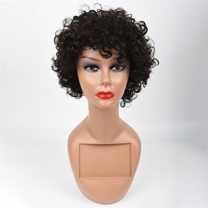 黒人女性のための女性ブラジルのレミーフルレースフロントかつらのための高品質の短い変態な巻きの人間の髪のウィッグ