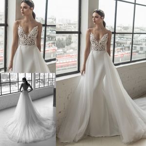 Sexy 2019 Julie Vino Abiti da sposa a sirena con scollo a V Abiti da sposa senza schienale Appliqued Plus Size Abito da sposa Boho Beach