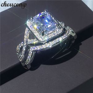 Choucong Princess Cut CT Diamond Ring Witgoud Gevuld Engagement Wedding Band Ringen Set voor Vrouwen Mannen Bijoux Gift